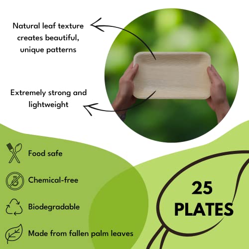 Naturally Chic Palm Leaf Plates - 9X6 Inch Rectangle Sushi Plate - Bamboo Plates Disposable, Eco Friendly, Disposable, Compostable And Biodegradable Plates For Weddings, Parties - 25 Pack #TOP1