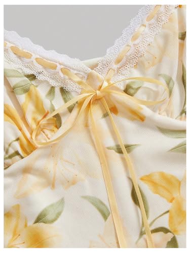 Milumia Women's Floral Print Sweetheart Neck Tank Top Tie Front Mesh Crop Summer Camisoles3