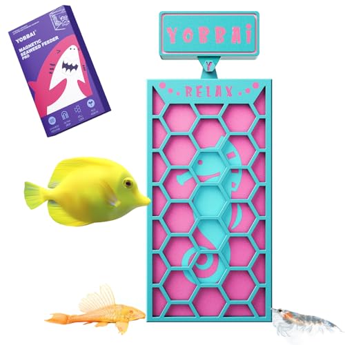 YOBBAI Magnetic Seaweed Feeder, Swinging Motion Nori Feeder, Seaweed Clip for Tangs Angels Freshwater and Shrimp Tanks (Blue & Pink)