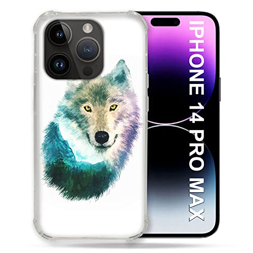 Coque iPhone 14 Plus loup et montagne 6.7 pouces protection antichoc