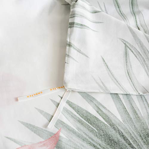 Yuheguoji Flamingo Duvet Cover Queen 100% Egyptian Cotton Green Tropical Botanical Duvet Cover 3 Pcs Set 1 Flower Bird Patterned Duvet Cover With Zipper Ties 2 Pillowcase Plant Floral Bedding Set Soft #TOP3