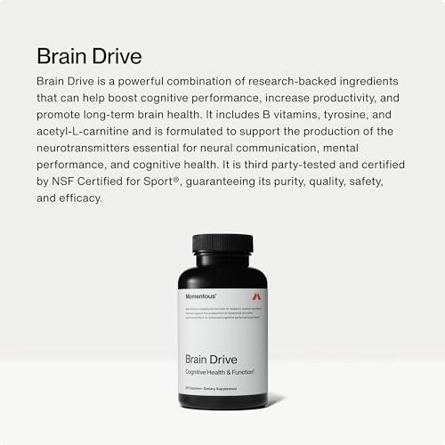 Momentous Brain Drive Nootropic Supplement - Brain Supplement for Memory and Focus Support - NSF Certified, GMO-Free, Gluten Free, 30 Servings