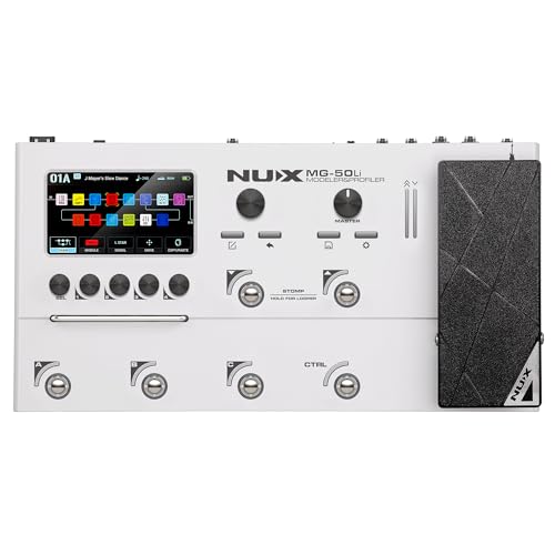 NUX MG-50Li Multi-Effects for Guitar & Bass, 14 Independent Movable Signal Blocks, 5-Hour Battery Life，DeepImage Profiling, Advanced Amp Modeling, White