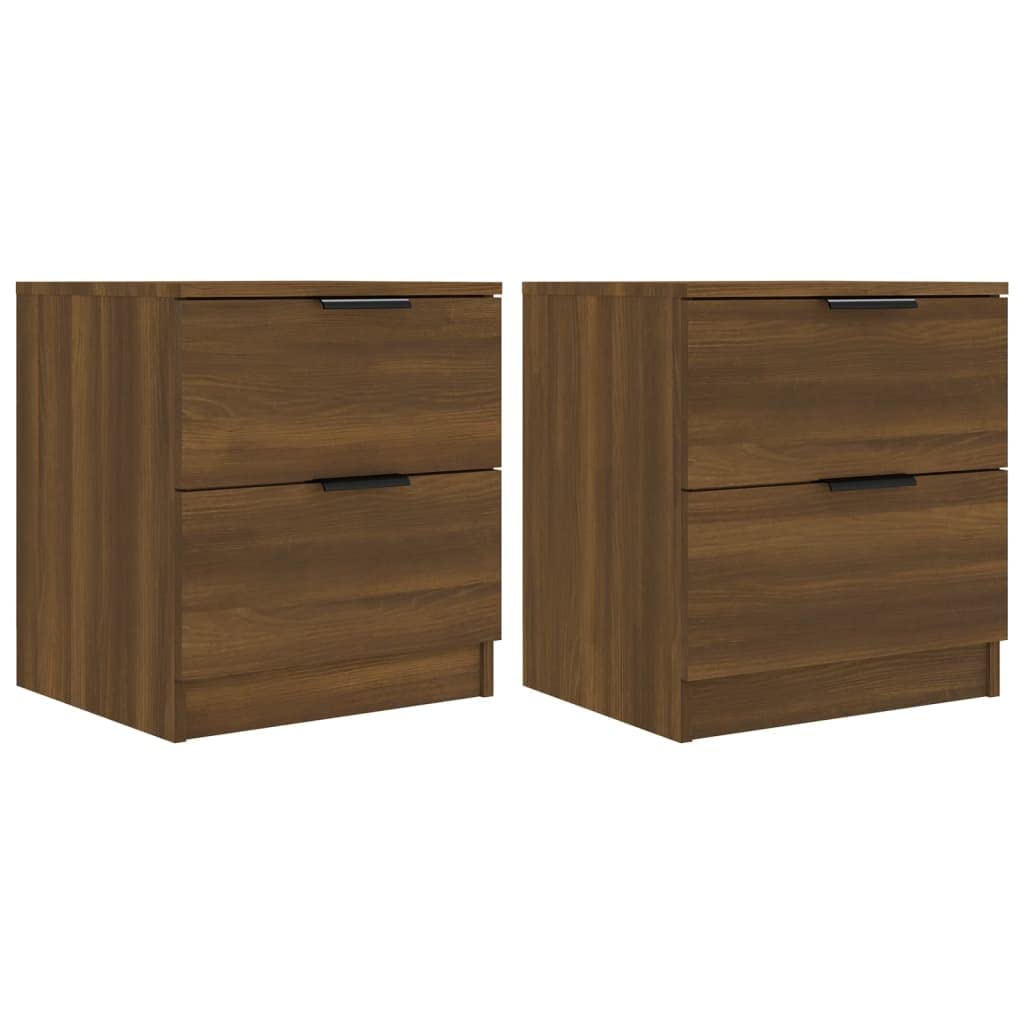 Tables de Chevet Chêne Marron Lot de 2 Tables de Nuit en Bois 2 Tiroirs 45x39x50 cm