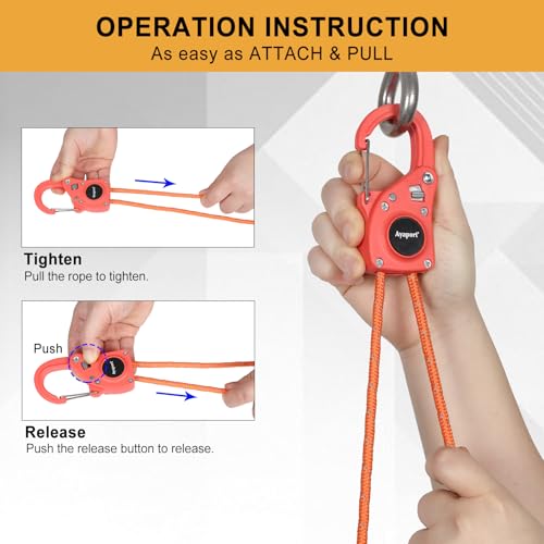 Ayaport Rope Tie Down Ratchet with Safety Lock Clip 1/4" x 12' Heavy Duty One-Piece Adjustable Kayak Straps for Tent, Tarp, Canopy Tie Downs, 4Pk Orange