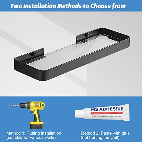 WUHEECOME Bathroom Shower Shelf Wall Mounted Shower Caddy Shower Shelf Organiser Space Aluminum Rustproof Shower Caddy Storage Basket with Screws and Auxiliary Stickers for Bathroom and Kitchen(Black)