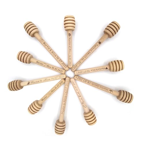 Personalise Honey Stir Bar Customized Mini Wooden Honey Spoon Wedding Party Gift Kitchen Dessert Utensils (50pcs)