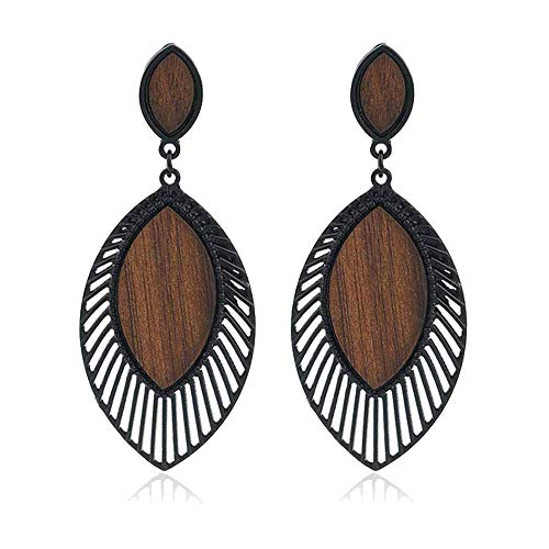 ALoveSoul Fashion Wood Earrings Beautiful Dangling Statement Earrings Ladies Boho Jewelry Hypoallergenic Big Leaf earrings for Women