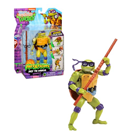 TARTARUGAS NINJA - Donatello Figura de Ação Transformável de Animal de Estimação para Ninja, 4 Bonecos para Colecionar, Inclui Acessório de Luta, Estrela Lançadora de Pizza e uma Base, Famosa