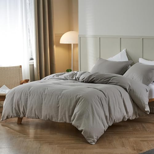 Simple&Opulence French Linen Duvet Cover Set King Size(104" x 92"), 3 Pieces(1 Comforter Cover,2 Pillowcases)-Natural Flax Cotton Blend Solid Color Soft Breathable Farmhouse Bedding-Grey by Simple&Opulence - Image 6