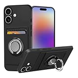 対応 iPhone 17 ケース カード収納 リング付き シリコン アイフォン17 スマホケース スタンド機能 360°回転リング 耐久 滑り止め 黑