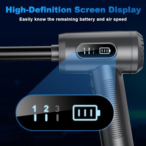 Image of FRESMOL Compressed Air Duster 100000RPM Cordless Grey | 3 Speeds, Smart LED Display, LED Light, 7500mAh Rechargeable, 5 Nozzles & 3 Brushes, for Keyboard, Car, Home, Outdoor