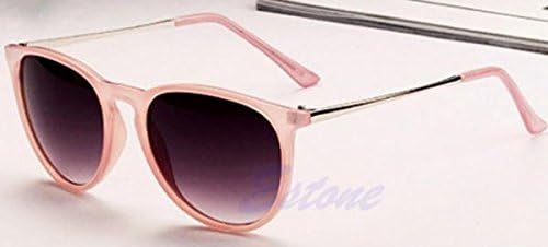 Unisex Womens Mens Retro Vintage Cat Eye Round Glasses Metal Frame Sunglasses (Pink)