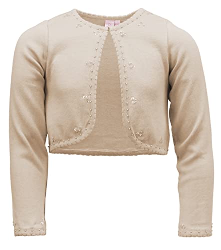 Girls Long Sleeve Beaded Sequin Scallop Trim Cotton Shrug Cardigan