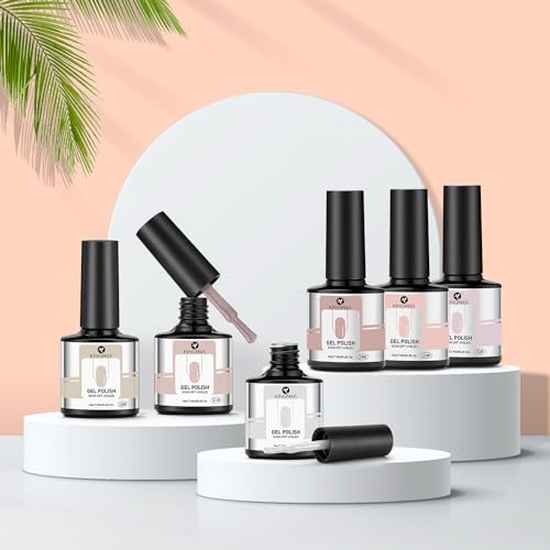 KINGMAS Gel Nail Polish Set, 6 Color Nude Collection Gel Polish Kit Soak Off UV LED Gel Nail Kits Nail Art Design Decoration Gift for Girls Women Home DIY