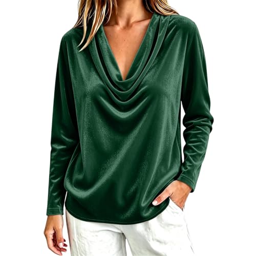 Velvet Tops for Women Draped Cowl Neck Long Sleeve Loose Classy Blouse - image 1