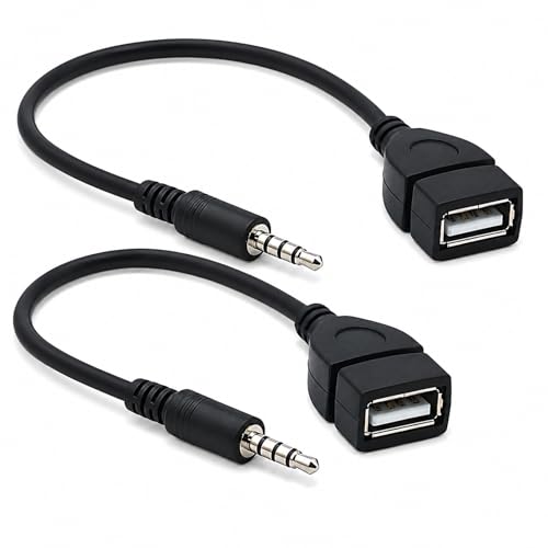 Leloco 2 Stück USB Klinke Adapter 3.5mm AUX Audio Stecker auf USB A Buchse Auto Adio OTG Adapter für Autoradio Auto-Audio CD/DVD Schwarz