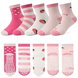 KOWAYI Kinder stoppersocken Socken Baby 5-10 Pack Mädchen Jungen ABS Söckchen Antirutschsocken Bunt Neugeborene Socks Babysocken Rosa Erdbeere 10P 4-7T