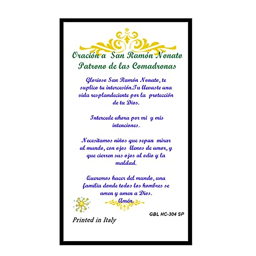 Gifts by Lulee, LLC Oracion a Sant Ramon Nonato Patron de las Comadronas y de Los Partos Tarjeta de Rezo Bendecida Importada de Italia Laminada con Acentos en Oro