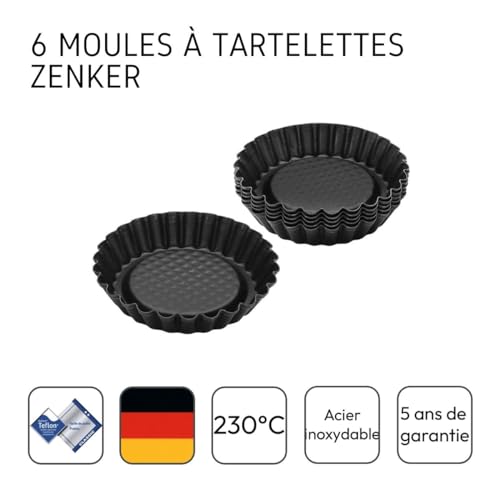 Miniatura 4 de Zenker Black Metallic Mini Moldes Bordes Rizados, Óptimo Para Tartaletas, Mini Quiches, Magdalenas Y Tartas, Acero Con Revestimiento Antiadherente De Teflon, Color Negro, 10.5 X 2 Cm, 6 Unidades