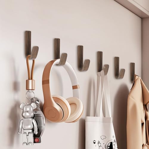UFURMATE Magnetische Wandhaken aus Walnussholz, J-Form, natürlicher Holz-Kleiderhaken, magnetischer Handtuchhalter für Kühlschrank, Metallschrank (dunkelbraun), 6 Stück