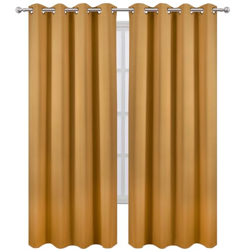 Image of LEMOMO Blackout Curtains 52 x 90 inches Long Mustard Yellow Curtains Set of 2 Panels Thermal Insulated Room Darkening Curtains for Bedroom