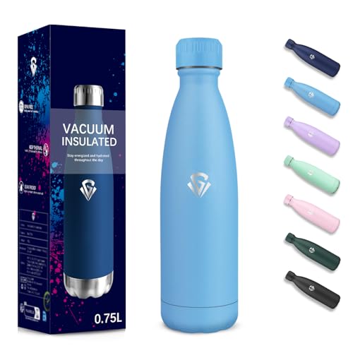 Gourde, 750 ml Sans BPA, Gourde Isotherme, Isolation Sous Vide à Double Paroi, Bouteille Isotherme, 304 Acier Inoxydable, Gourde Acier Inoxydable pour Cuisine, Salle de Sport, Randonnée - Bleu ciel