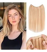 S-noilite Halo Hair Extensions Real Human Hair 14inch Short Straight Halo Hair Extensions for Wom...