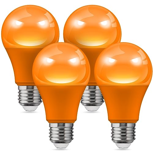 Image of L LOHAS LED Halloween Orange LED Light Bulbs Outdoor, A19 9W(60W Equivalent) Orange Colored Light Bulb, E26 Base, Non-Dim, 4-Pack