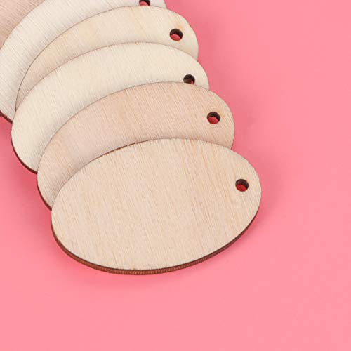 Happyyami 50Pcs Unfinished Wooden Tags Hanging Blank Wood Slices Oval Shape Wood Embellishments For Diy Scrapbooking Easter Wedding Crafts Without Rope #TOP2