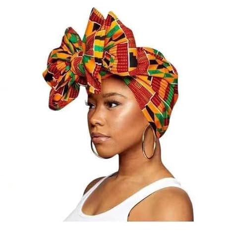 African Print Head Wraps African Kente Stole scarf 100% African Wax Cotton Ankara Print Headwraps &Turbans | Authenthic Kente Fabric Head Wraps (22 * 70 inch)
