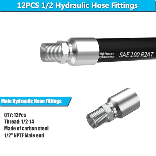 Image of 12PCS 1 /2 inch NPTF Male Hydraulic Hose Fittings, Hydraulic Hose Crimp Fitting Ends for Air Hose Repair Kit