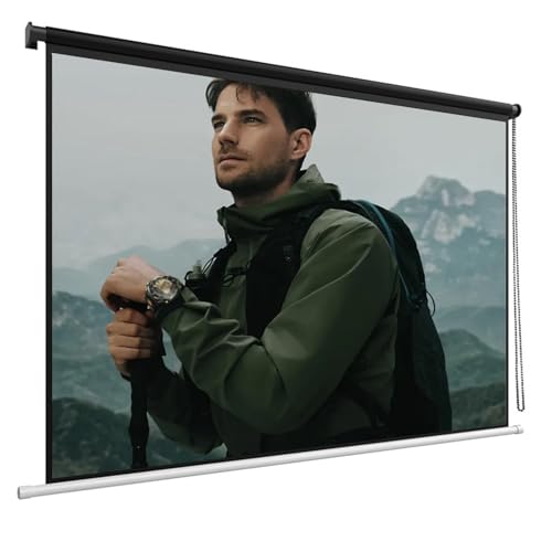 Schermo Proiettore Avvolgibile, Telo per Proiettore 60/72/84 Pollici Formato 16:9, Montaggio a Soffitto o Parete, per Home Cinema e Azienda(60IN)
