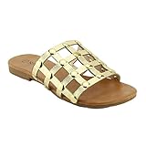ADRIAN_02 GLD 6,5 Nature Breeze FQ84 Damen Metallic Nieten Gitter Käfig Slide Sandalen Komfort Schuhe, Gold (gold), 36.5 EU
