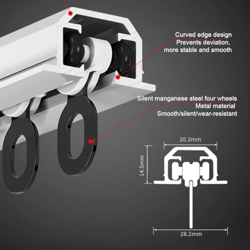 Silent Curtain Tracks Set - Ceiling-Mounted Invisible Curtain Rail for Room Dividers, Ideal for Home, Office, Hospital - 160cm/5.2ft (2 x 80cm) - White