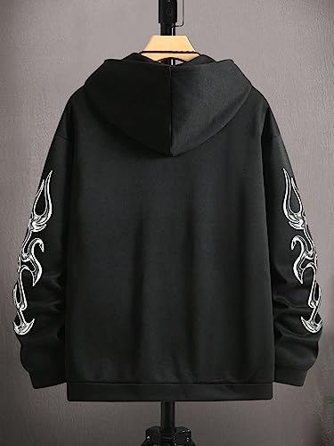 SHENHE Men's Oversized Zip Up Graphic Letter Print Hoodie Sweatshirt with Pockets Black X-Large