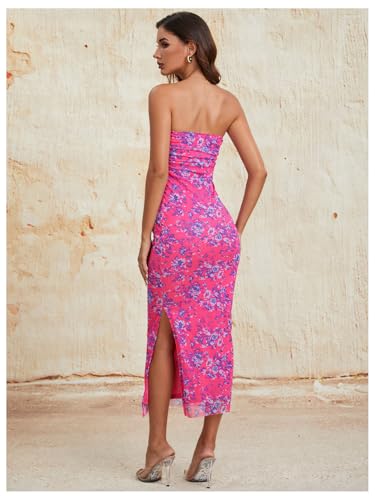 Image of Milumia Women's 2026 Summer Floral Bodycon Maxi Dress Strapless Tube Top Long Dresses Wedding Guest Party