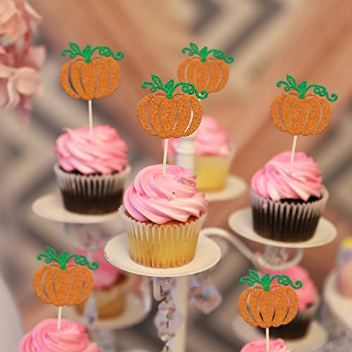 Gyufise 24Pcs Pumpkin Cupcake Toppers Orange Glitter Fall Theme Cupcake Picks Pumpkin Themed Baby Shower Birthday Thanksgiving Halloween Party Cake Decorations Supplies #TOP6