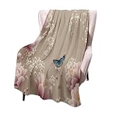 KETAFOUND Kuscheldecke Pfingstrosen Schleierkraut Und Schmetterlinge Kuscheldecke 130X150 cm Flauschig Flanell Tagesdecke Blanket Bequem Und Warm Sofadecke Licht Für Alle Jahreszeiten, Retro