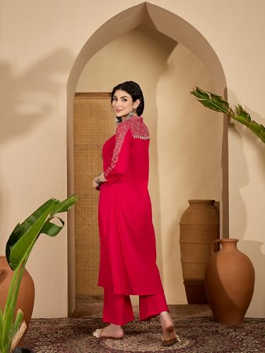 Image of Stylum Women's Solid Crepe A-Line Kurta Pant Set