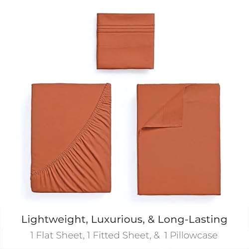 Image of Mellanni Twin Sheets Set - 3 PC Iconic Collection Bedding | Hotel Luxury, Extra Soft, Cooling Bed Sheets - Wrinkle, Fade, Stain Resistant (Twin, Terracotta)