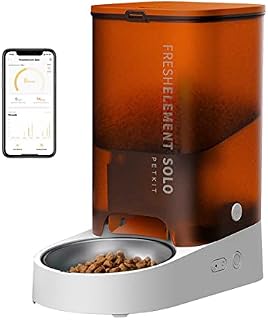 PETKIT Automatic Cat Feeder, 3L Auto Cat Food Dispenser with Stainless Steel Bowl, Anti-Clog Pet Feeder with Low Food Alarm for Cats & Dogs, WIFI Enabled, Battery Operated, FRESH ELEMENT SOLO, Orange