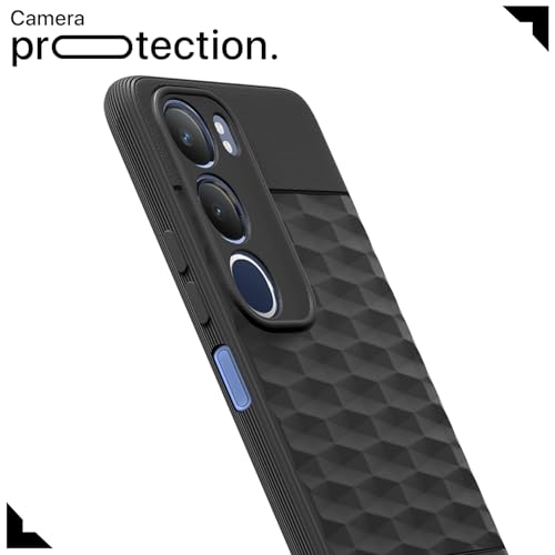 Image of Pikkme Back Cover for Vivo Y19s / Vivo Y29 5G Camera Protection 3D Hexa Cube Design Silicone Protective Bumper Case (Black)