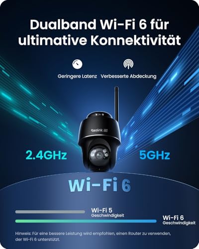 Reolink 4K Überwachungskamera Aussen Solar, 360°/140° Schwenk-/Neige, Auto-Tracking, WLAN Kamera Outdoor Akku mit Farbnachtsicht, 2,4/5GHz WiFi, KI-Erkennung, Argus PT Ultra(Schwarz) +Solarpanel