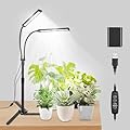 Grow Lights for Indoor Plants, Full Spectrum LED Tabletop Plant Lights for Indoor Growing, Dual-Head Gooseneck Plant Lamp with 5 Dimmable & Auto On/Off 4/8/12/18H Timer, Height Adjustable 9.8-25''