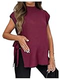 SHENHE Women's Maternity Sweater Vest Mock Neck Open Side Tie Sleeveless Knit Maternity Sweater Pullover Red...