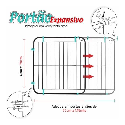 Portão Expansivo Proteção Criança Cão Pet De 70 A 115 Cm