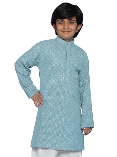 Image of AJ DEZINES Chikankari Kurta For Boys- Ethnic Wear | Embroidery Chikankari Sequined | Traditional & Festive Outfit | Cotton Stylish Boys Kurta | Perfect For Wedding & Family Function