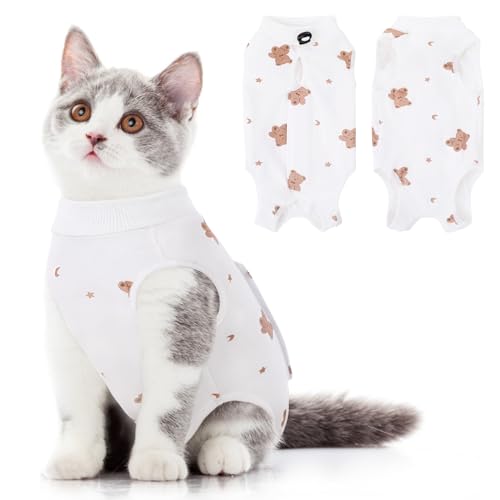 SUNFURA Cat Recovery Suit, Kitten Surgical Full Bodysuit for Abdominal Wound Protector Anti Licking After Surgery, Professional Bandages Cone E-Collar Alternative for Small Male & Female Pets