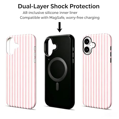 Image of for iPhone 17 Case Cute Phone Case,Compatible with MagSafe,Dual Layer Shockproof Protective Phone Cover,Hard Shell + Silicone Cover,Fashion Design for Women Girls,Striped Pink